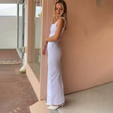 Plataz 2025 New Solid Color Sleeveless Sling Square C-Necked Back Opening Dress