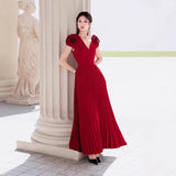 Plataz 2025 V-Neck Shoulder Three-Dimensional Flower Design Short-Sleeved Dress Dress