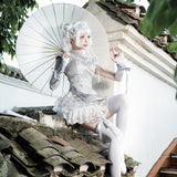 Plataz Teased Original Silver Moon Lolita Female Lolita Apron Trouser Dress Everyday Cute Set 7126