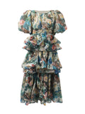 Plataz Retro Court Dress 2025 Summer New Multi-Layer Lotus Side Bubble Sleeve Print Dress Dress Woman