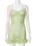 Plataz Women's Sleeveless Twisted U Tie Sling Hollow Wool Dress DJPT