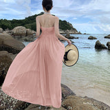 Plataz Neck Sling Dress Women's Summer Chiffon High-End Feel Super Fairy Temperament Seaside Holiday Dress