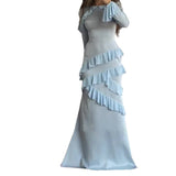 Plataz Temperament Autumn And Winter New Women's Clothing Stitching Rules Lotus Leaf Lace Bag Hip Dress