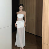 Plataz Holiday Style Sexy Perspective Mesh Yarn Flowers With Breasts Women Design Sense Of Body Quality Dress