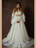 Plataz Women's Clothing Stitching Mesh Yarn Nail Beads Pregnant Women Dress Photo Drag Floor Dress 1241 Maternity