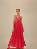 Plataz Sensense Fish-Shaped Three-Dimensional Embroidery Chest Pressure Folded Red Sling Dress 2024 Spring And Summer New