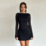 Plataz Autumn 2025 New Fashion Temperament Sexy Knitted Lace Short Dress Woman DJPT