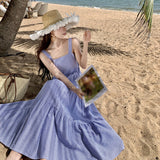 Plataz Sanya Holiday Style French Loose Dress Seaside Fairy Dress Folded Sling Dress