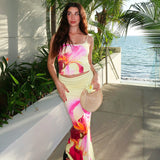 Plataz Women's Summer New Flower Printd Sling Sling Bag Suit Two-Piece Casual Set DJPT