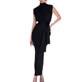 Plataz Fashion Temperament Round-Neck Sleeveless Zipper Repair Waist Open Dress