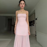 Plataz 2025 New Solid-Colored Sleeveless Chest-Width Roll-Back Hip-Upper Dress