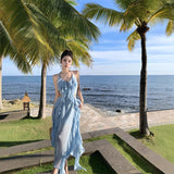 Plataz Holiday Wind Hanging Dress Female Summer Sexy Seaside Photo Irregularly Exposed Lotus Leaf Side Dress
