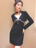 Plataz Black Heavy Industry Bows Order Diamond Spicy Sling Dress Autumn 2024 Short Shoulder Jacket