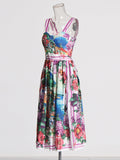 Plataz Beach Mid-Wind Dress 2025 New Suspension Fish Bones Stitched Mid-Rise Personality Graffiti Printed Dress Woman