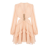 Plataz South Oil Flower Diamond Luo Waist Deep V Dress Gentle Flowing Short Dress 2024 New