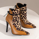 Plataz British New Color Leopard-Print Headed Knight Boots Fine High Heel Boots 40-48 Size High Quality Shoes