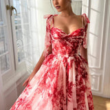 Plataz Women's New Rope Slings To Close The Waist Shredded Floral Dress HZ0628