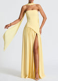 Plataz 2025 New Solid Color Sleeveless Chest Open-Back Splicing Dress