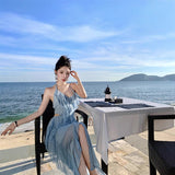 Plataz Holiday Wind Hanging Dress Female Summer Sexy Seaside Photo Irregularly Exposed Lotus Leaf Side Dress