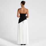 Plataz 2025 New Solid Color Sleeveless Chest Open-Back Splicing Dress