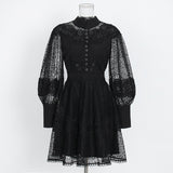 Plataz Style Lace Retro Style Heavy Industry Dress 2025 Spring New Collar Lantern Sleeves Waist Lotus Leaf Dress