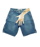 Plataz Hip-Hop Trend Pattern Print Denim Shorts Men's High Street Trendy Couple Casual Five-Point Pants DJPT