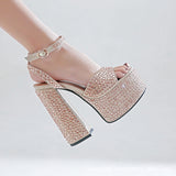 Plataz Women Ultra-High Heel Leather Anti-Slip Thick And Thick-Bottom Waterproof Waterproof Platform Water Drill Model Walking Bungod Hate Sky High 15CM High Quality Shoes