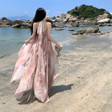 Plataz Holiday Hanging Neck Pink Dress Beach Dress Chiffon Slings Holiday Dress Dress Dress Dress Dress Dress Woman