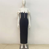 Plataz One-Word Shoulder Bow Tuxedo Diamond Bandage Croak Party Long Dress Dress Skirt