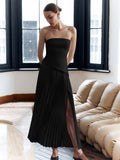 Plataz 2025 New Solid Color Sleeveless Chest Open-Back Splicing Dress