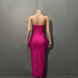 Plataz A Diamond Chain Hanging Neck Dress Sexy Breast-Wearing Hips Women's Bandage Evening Dress