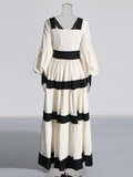 Plataz Style Dress Women's Dress 2025 Spring New V-Neck Lantern Sleeve Striped Splicing Fashion A-Word Dress
