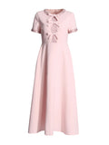 Plataz Elegant Style Dress 2025 Summer New Round Neck Heavy Industry Nail Drill Splicing Bow Dress Woman