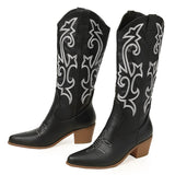 Plataz 2025 New Coarse And Western Cowboy Boots Embroidered Sleeves Of Knight Boots Retro Mid-Clinity Boots High Quality Shoes