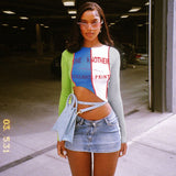 Plataz Autumn 2025 New Street Casual Colling Color Print Slanted Strewed Long Sleeve Blouse DJPT