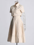 Plataz Lace Embroidery Set 2025 Spring New Collar Short-Sleeved Shirt High-Waist Long Dress Solid Color Woman