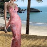 Plataz Girl Sexy Temperament Butterfly Sling Dress Fashionable Holiday Style Splicing Big Bare Back Hanging Neck V Collar Bag Buttice Skirt