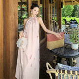 Plataz Side-Scucked Neck Dress Women's New Summer Thai Sanya Seaside Holiday Pink Long Dress