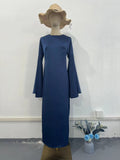 Plataz 2024 New Waist-Skinny Trumpet Sleeve Solid Color Temperament Dress Woman