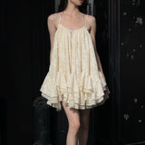 Plataz 2024 New Beautiful Exquisite Ribbon Sling Dress Lotus Leaf Side Loose Holiday Dress