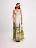 Plataz Summer New Elegant Sleeveless Temperament Print Belt Sling Dress