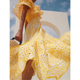 Plataz Summer Australian Niche Tide Brand Goddess Word To Lead The Lotus Leaf Side Embroidery Hollow Big Fairy Gas Holiday Dress