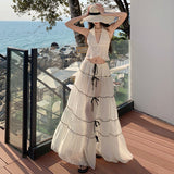 Plataz Holiday Style V-Neck Hanging Neck Top Skirt Half Dress Two Sets Of Women's Summer Beach Beach Skirt