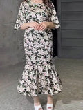 Plataz East 2024 Spring New Printing Waist Thin Exotic Style Long-Sleeved Long-Sleeved Dress Woman