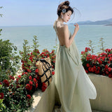 Plataz Windy Sexy Big Show Hanging Neck Hanging Neck Dress Seaside Holiday Style French Atmosphere Beach Fairy Dress