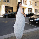 Plataz Zhao Sanguan The Same Butterfly Printed Dress 2024 New Gentle V-Neck Loose Holiday Dress