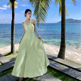 Plataz Fragmented Hanging Neck Dress Spring And Summer Holiday Wind Pure Lusty Folding V-Neck Net Yarn Long Dress Girl