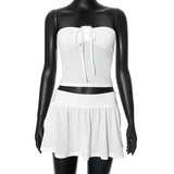 Plataz Women's Spring 2024 New Sleeveless Rolled T-Shirt Spice Girl Dress Set DJPT