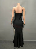 Plataz Hot Sling V-Neck Nail Drill Women's Dress High Open Chain Espootail Banded Evening Dress