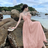 Plataz Neck Sling Dress Women's Summer Chiffon High-End Feel Super Fairy Temperament Seaside Holiday Dress